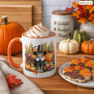 Mug Joyeux chat pèlerin de Thanksgiving