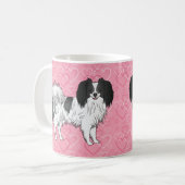 Mug Joyeux Chien Phalène Noir Et Blanc Sur Coeurs Rose (Devant gauche)