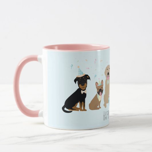Mug Joyeux Chiens de fête d'anniversaire bleu (Gauche)