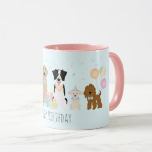 Mug Joyeux Chiens de fête d'anniversaire bleu