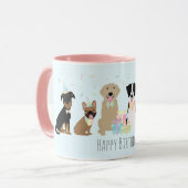 Mug Joyeux Chiens de fête d'anniversaire bleu (Devant gauche)