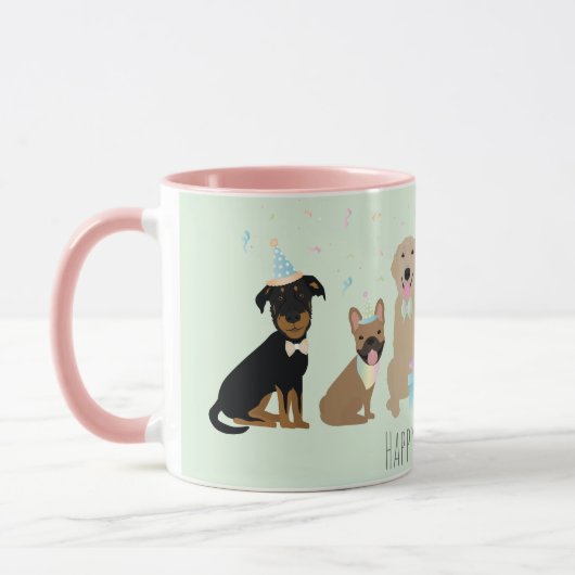 Mug Joyeux Chiens de fête d'anniversaire Green (Gauche)