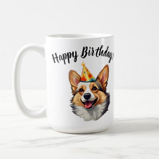 Mug Joyeux cône d'anniversaire Corgi (Gauche)
