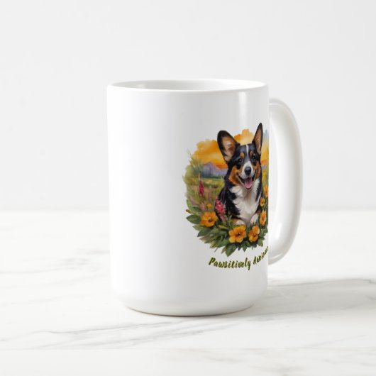 Mug Joyeux Corgi noir (Devant droit)