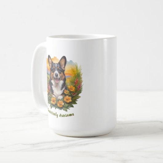 Mug Joyeux Corgi noir (Devant gauche)