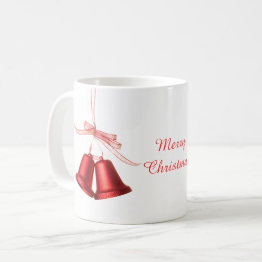 Mug Joyeux décor de cloche rouge Noël avec texte (Devant gauche)
