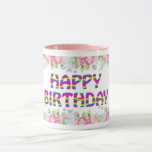 Mug Joyeux design floral d'anniversaire