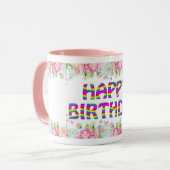 Mug Joyeux design floral d'anniversaire (Devant gauche)