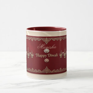Mug Joyeux Diwali Deepak Motifs Patrimoine Indien Marr