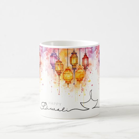 Mug Joyeux Diwali lampes couleur eau (Centre)