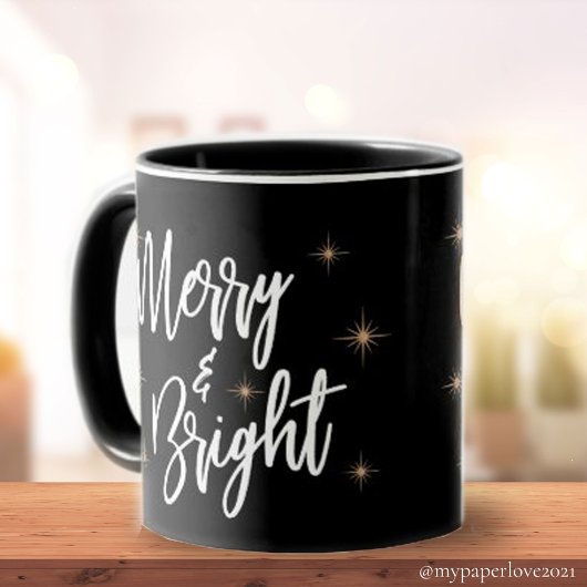 Mug Joyeux et brillant Black Gold Star Élégant Noël