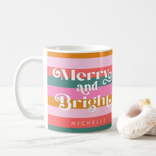 Mug Joyeux et brillant Grille de Noël moderne sur mesu (Avec donut)