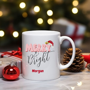 Mug Joyeux et brillant Noël Retro Rouge rose Ajouter u