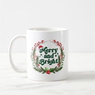Mug Joyeux et brillant rouge blanc vert doux Noël