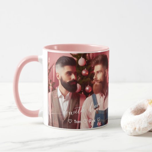 Mug Joyeux et gris clair rose rétro | Photo personnali (Avec donut)