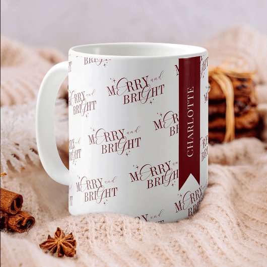 Mug Joyeux et lumineux cadeau de Noël rouge moderne mo