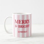 Mug Joyeux et lumineux Noël rose moderne rayé (Gauche)