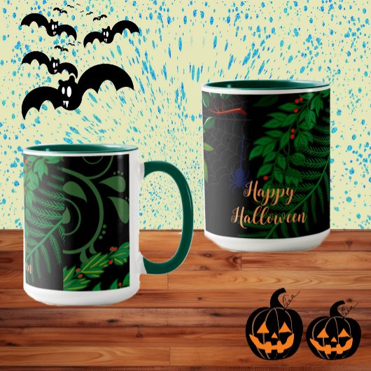 Mug Joyeux feuillage botanique Halloween vert foncé