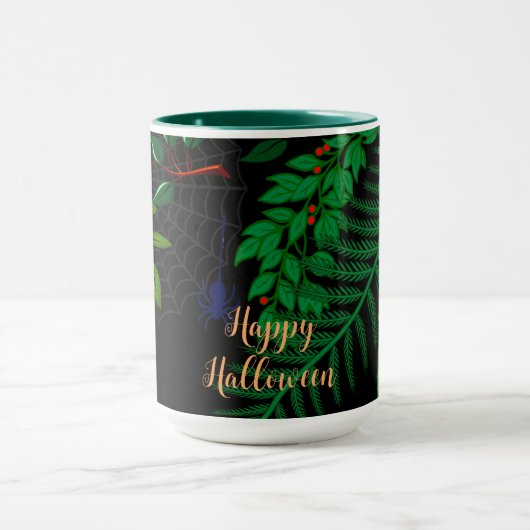 Mug Joyeux feuillage botanique Halloween vert foncé (Centre)