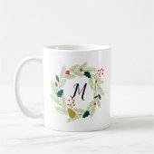 Mug Joyeux Foliage Holiday Wreath Monogramme (Gauche)