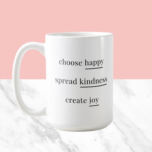 Mug Joyeux, gentillesse, joie - affirmations quotidien