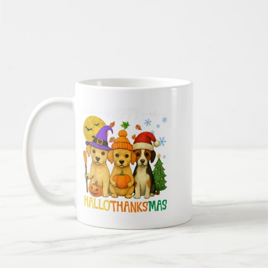 Mug Joyeux Hallothanksmas Amoureux de les chiens Funny (Gauche)