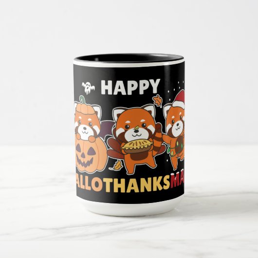 Mug Joyeux Hallothanksmas Pandas Noël Panda Rouge (Centre)