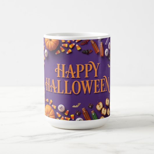 Mug Joyeux Halloween à plat sur fond violet (Centre)