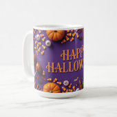 Mug Joyeux Halloween à plat sur fond violet (Devant gauche)