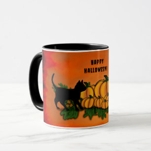 Mug Joyeux Halloween, Chat Noir, Chauve-souris et Citr