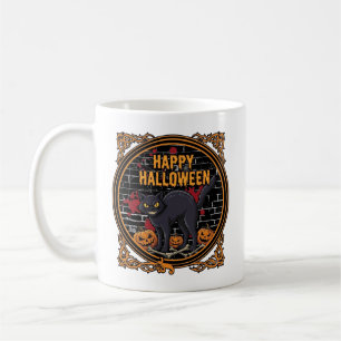 Mug Joyeux Halloween Chat Noir Citrouilles Os_1