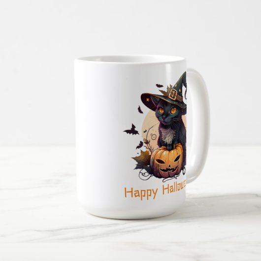 Mug Joyeux Halloween Chat noir Jack-o-Lantern (Devant droit)
