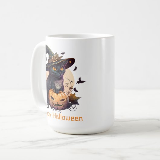 Mug Joyeux Halloween Chat noir Jack-o-Lantern (Devant gauche)