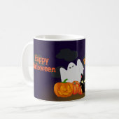 Mug Joyeux Halloween : Citrouille et Chat Noir Mignons (Devant gauche)