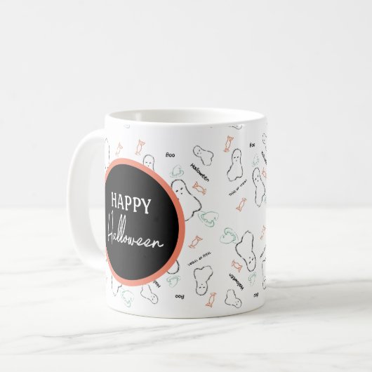 Mug Joyeux Halloween Ghost Candy main Lettering Doodle (Devant gauche)