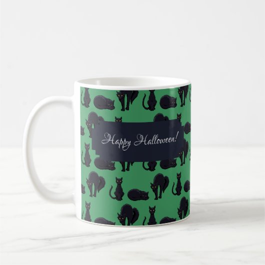 Mug Joyeux Halloween ! Motif d'art Pixel de Black Cats (Gauche)