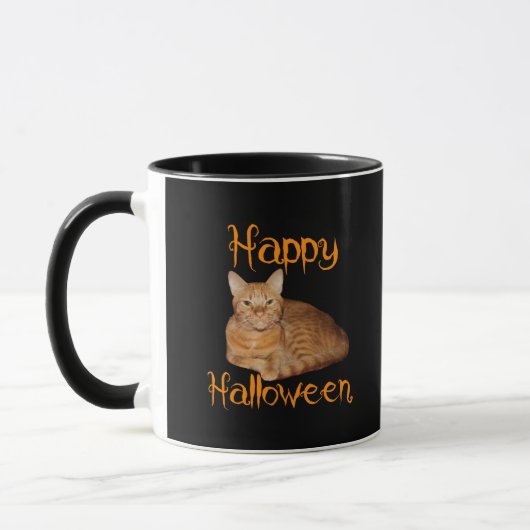 Mug Joyeux Halloween non effrayant Tabby orange chat (Gauche)