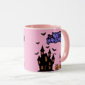 Mug Joyeux Halloween rose clair (Devant droit)