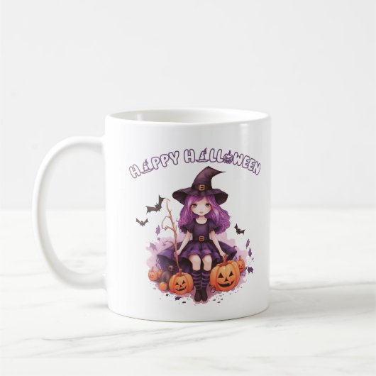 Mug Joyeux Halloween Sorcière Violette Citrouilles & C (Gauche)