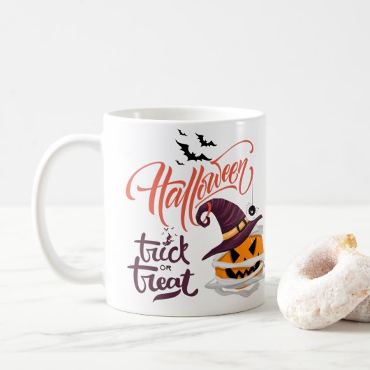 Mug Joyeux Halloween Trick ou Citrouille de traitement (Avec donut)