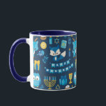 Mug Joyeux Hanoukka Menorah Sufganiyot Cute Owl Blue<br><div class="desc">Sirotez en style cet Hanoukka avec notre Happy Hanoukka mug bleu avec Dreidel, Menorah, Sufganiyot, chouette mignonne, cadeau, Star of David, bougies et mignonette Fox. Chaque gorgée de cette tasse est une gorgée de joie, avec une joyeuse boîte de symboles Hanoukka et d'adorables bébés animaux. Que vous soyez en train...</div>