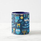 Mug Joyeux Hanoukka Menorah Sufganiyot Cute Owl Blue (Centre)