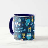 Mug Joyeux Hanoukka Menorah Sufganiyot Cute Owl Blue (Devant gauche)