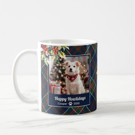 Mug Joyeux Howlidays Chien Bleu Vert Rouge Rouge Plaid (Gauche)
