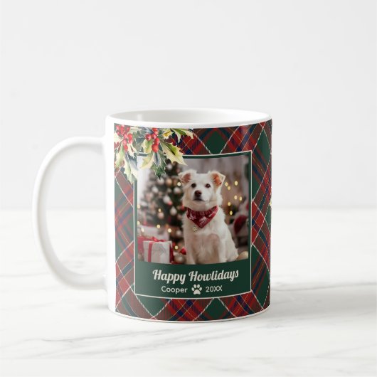 Mug Joyeux Howlidays Chien Vert Rouge Rouge Plaid Noël (Gauche)