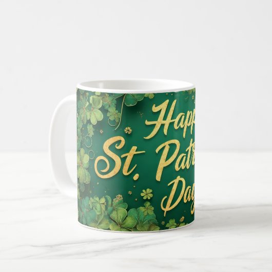 Mug Joyeux jour de la Saint-Patrick, motif de trèfle (Devant gauche)
