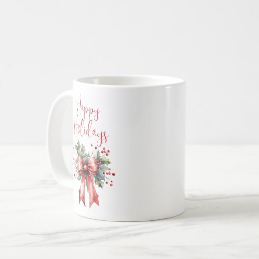 Mug Joyeux Joyeux Jours de Vacances Script Red Bow (Devant gauche)