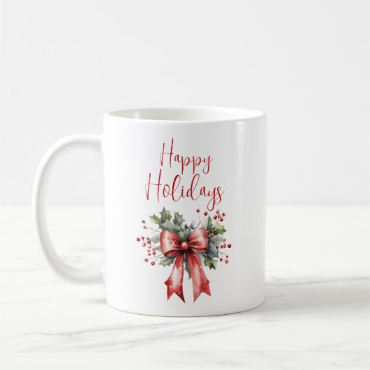 Mug Joyeux Joyeux Jours de Vacances Script Red Bow (Gauche)