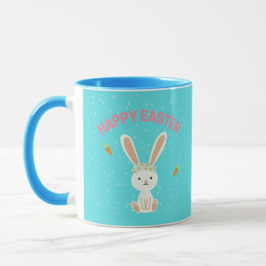 Mug Joyeux lapin blanc de Pâques sur bleu (Gauche)