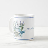 Mug Joyeux Lapin Bleu Fleur de Pâques lapin Personnali (Devant gauche)